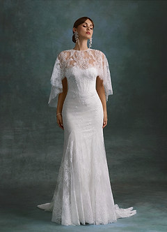 Azazie Dawna Vestidos de novia Vestido Diamante Blanco de Encaje de Corte Sirena con Palabra de honor image3