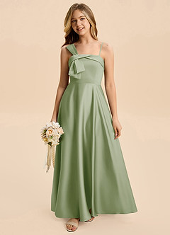 Azazie Aria Junior Dusty Sage A-Line Pleated Stretch Satin Dress image5