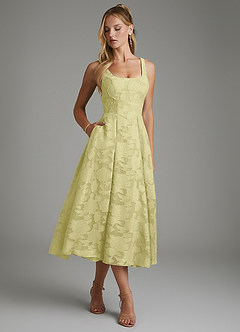 Azazie Isabella At-home Try On Dresses Lemon Sorbet A-Line Corset Floral Burnout Dress image4