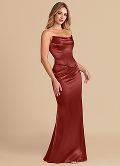 Azazie Sorrel Bridesmaid Dresses Terracotta Mermaid Corset Metallic Satin Convertible Dress image5