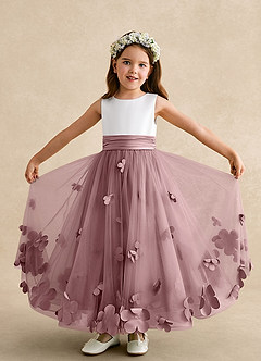 Azazie Vi Flower Girl Dresses Dusty Rose A-Line Sleeveless Tulle Dress image5