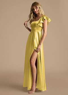 Azazie Bondi Brudtärnklänningar Klä av A-Linje i Metallisk satin Rosett Kanariefågel image7