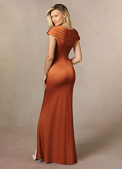Azazie Anderson Mother of the Bride Dresses Cinnamon A-Line Pleated Stretch Satin Dress image5