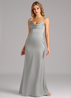 Azazie Aimee Robes de demoiselle d'honneur Robe Trapèze en Satin extensible Encolure en Forme de Cœur Argent image4