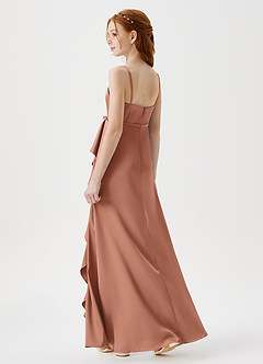 Azazie Kaylee Junior Bronzer A-Line with Belt Stretch Satin Dress image5