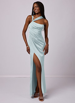 Barbie ♥ Azazie Bridesmaid Dresses Mist Mermaid One Shoulder Stretch Satin Dress image3