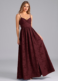 Azazie Zeya Bridesmaid Dresses Cabernet A-Line Bow Floral Burnout Dress image4