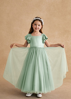 Azazie Suzy Flower Girl Dresses Agave A-Line with Sleeves Tulle Dress image6