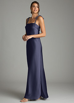 Azazie Ellia Bridesmaid Dresses Stormy Sheath Bow Stretch Satin Dress image4