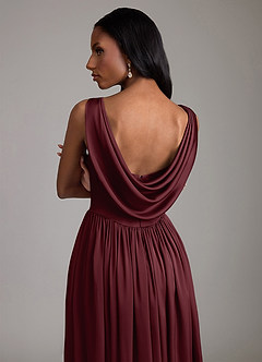 Azazie Novi Robes de demoiselle d'honneur Robe Trapèze en Satin extensible avec poches Cabernet image4