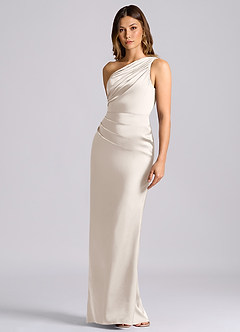 Azazie Akilah Bridesmaid Dresses White Alabaster Mermaid One Shoulder Stretch Satin Dress image6