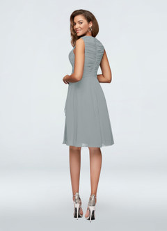 Azazie Theron Mother of the Bride Dresses Dolphin Grey A-Line V-Neck Pleated Chiffon Dress image5