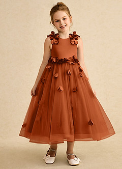 Azazie Atta Flower Girl Dresses Burnt Orange A-Line One Shoulder Tulle Dress image1