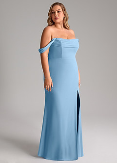 Azazie Saige Abiti da Damigella Abito Convertibile A-Line in Chiffon a Spalla Scoperta Blu Acciaio image12
