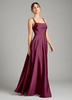 Azazie Shaude Bridesmaid Dresses Mulberry A-Line Pleated Stretch Satin Dress image7