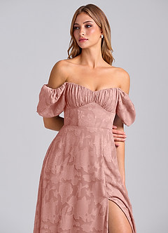 Azazie Mirian Brautjungfernkleider A-Linie Herzausschnitt Blumen-Burnout Kleid Rosettenrosa image2