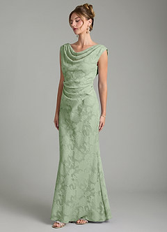 Azazie Kieryn Robes de demoiselle d'honneur Robe Sirène en Blumen-Burnout Plissée Vert Sauge image3