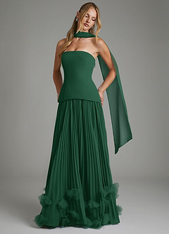 Azazie Alex Vestidos de damas de honor Vestido Verde Oscuro de Gasa de Línea A con Corsé image3