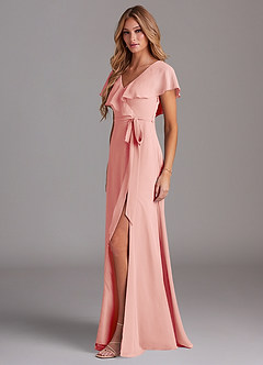 Azazie Lainey Brautjungfernkleider A-Linie mit Taschen Chiffon Kleid Rosettenrosa image4