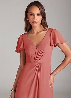 Azazie Soren Bridesmaid Dresses Antique Rose A-Line Ruched Chiffon Dress image12