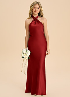 Azazie Chickie Junior Robe Fourreau en Satin extensible Plissée Grenade image3