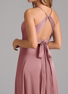 Azazie Evalleen Robes de demoiselle d'honneur Robe Trapèze en Satin extensible Plissée Rose Poussiéreuse image2