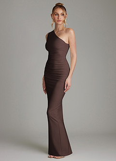 Azazie Shanice Bridesmaid Dresses Ganache Sheath One Shoulder Premium Stretch Jersey Dress image4