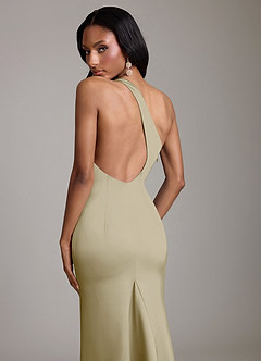 Azazie Voni Abiti da Damigella Abito Sirena in Raso Elasticizzato Monospalla Verde Muschio image4