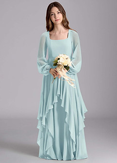 Azazie Clara Junior Abito A-Line in Chiffon Blusa Sea Glass image7