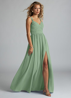 Azazie Aziza Bridesmaid Dresses Matcha A-Line V-Neck Pleated Chiffon Dress image3