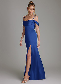 Azazie Nira Bridesmaid Dresses Royal Blue Mermaid Corset Stretch Satin Dress image7