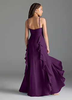 Azazie Peyton Junior Grape A-Line V-Neck Cascading Ruffles Chiffon Dress image2
