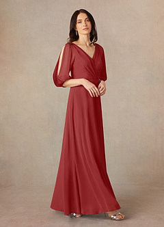 Azazie Bronwyn Kleider für die Brautmutter A-Linie V-Hals Gerüscht Chiffon Kleid Rost image1