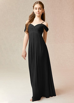 Azazie Kaitlynn Junior Black A-Line Off the Shoulder Chiffon Dress image1