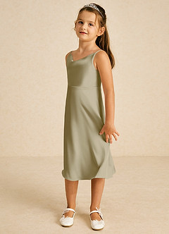 Azazie Zuzu Flower Girl Dresses Moss Green A-Line Spaghetti Strap Stretch Satin Dress image4
