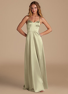 Azazie Mei Bridesmaid Dresses Moss Green A-Line Metallic Satin Dress image1