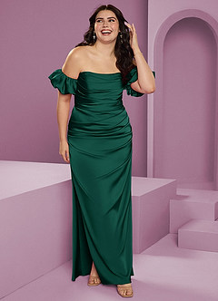 Barbie ♥ Azazie Bridesmaid Dresses Emerald Sheath Off the Shoulder Stretch Satin Convertible Dress image12