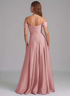 Azazie Seriana 신부 들러리 드레스 A라인 오프 더 숄더 스트레치 새틴 바닥 길이 드레스 image5