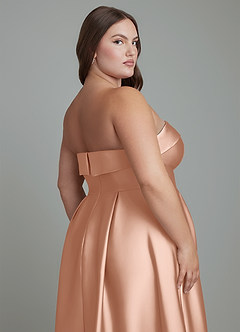 Azazie Lucienne Bridesmaid Dresses Rose Gold A-Line Strapless Stretch Satin Convertible Dress image10