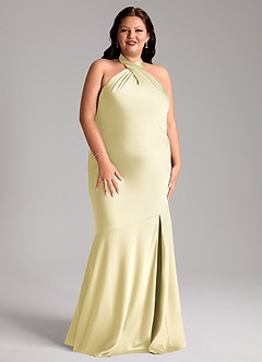 Azazie Lorena Bridesmaid Dresses Lemon Sorbet Mermaid Pleated Stretch Satin Dress image9