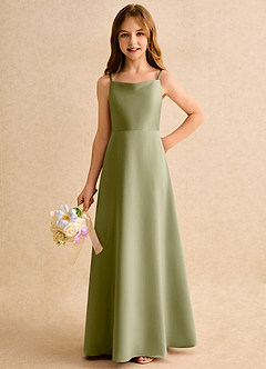 Azazie Joella Girls Formal Flower Girl Dresses Moss Green A-Line Pleated Matte Satin Dress image6