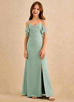 Azazie Pippy Girls Formal Robe Demoiselle D'honneur Fillette Robe Trapèze en Mousseline de soie Encolure en Forme de Cœur Agave image3