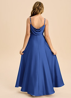 Azazie Bug Junior Robe Trapèze en Satin extensible Plissée Bleu Roi image1