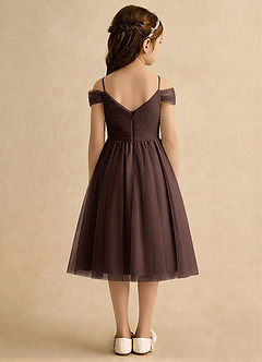 Azazie Lila Girls Formal Robe Demoiselle D'honneur Fillette Robe Trapèze en Tulle Épaule décolletée Ganache image2