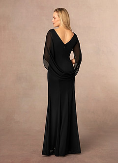 Azazie Belladonna Mother of the Bride Dresses Black Mermaid Scoop Pleated Mesh Dress image4