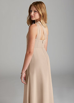 Azazie Maive Junior Taupe A-Line Pleated Chiffon Dress image6