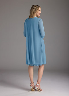 Azazie Sunny Mother of the Bride Dresses Steel Blue A-Line Pleated Mesh Dress image4