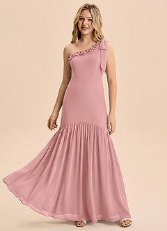 Azazie Yana Junior Dusty Rose Sheath Bow Chiffon Dress image5