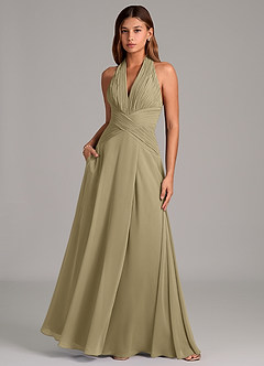 Azazie Elizabeth Jurken voor bruidsmeisjes Jurk van Chiffon met A-Lijn Geplooid Mosgroen image5