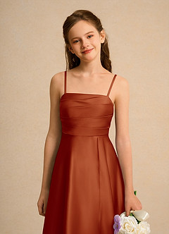 Azazie Pebbles Junior Formal Jurken voor bloemenmeisjes A-Lijn Jurk van Mat Satijn Geplooid Paprika image4